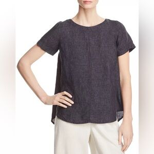 Eileen Fisher Organic Linen Oversized Tunic Top XS Charcoal Gray Minimalist